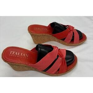 Italian Shoemakers Women's Platform Wedge 2 Strap Sandal Shoe Sz 8 Coral Slip On
